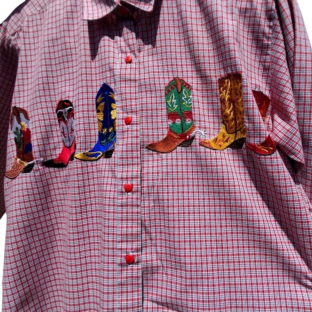 Croquet Thailand Shirt Pink Gingham Embroidered Western Boots Women Size Medium - Picture 2 of 16